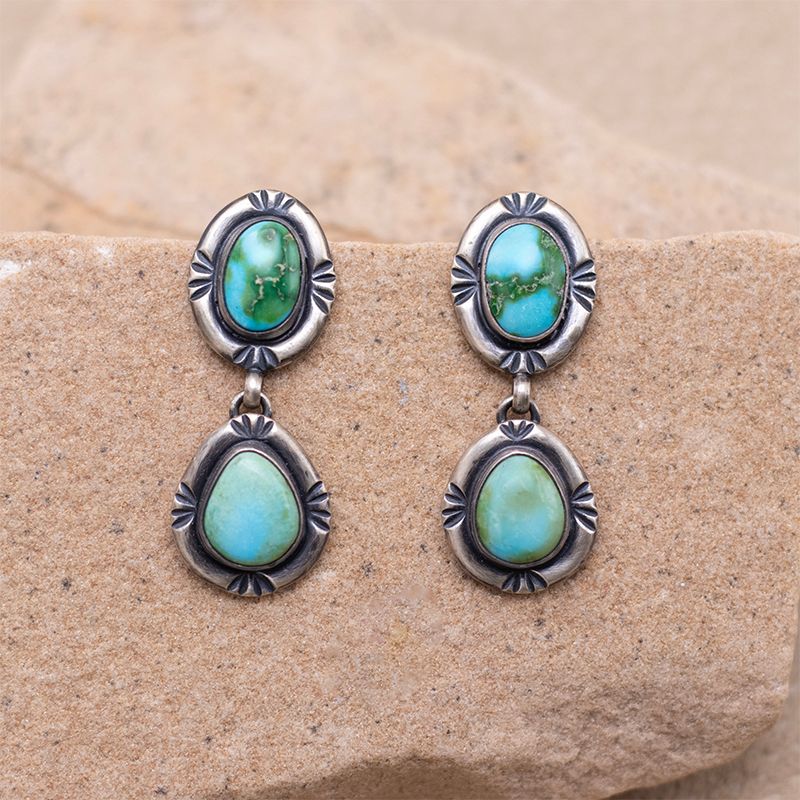 Large 2 Stone Drop Sonoran Gold Earrings