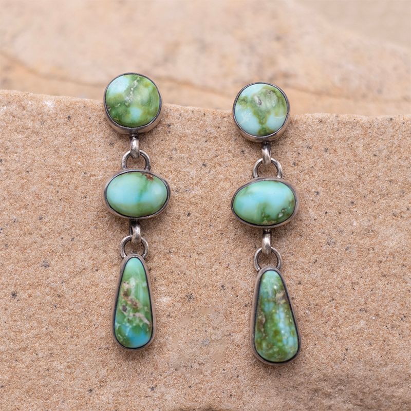 Medium Three Stone Drop from Post Sonoran Gold Turquoise Earrings