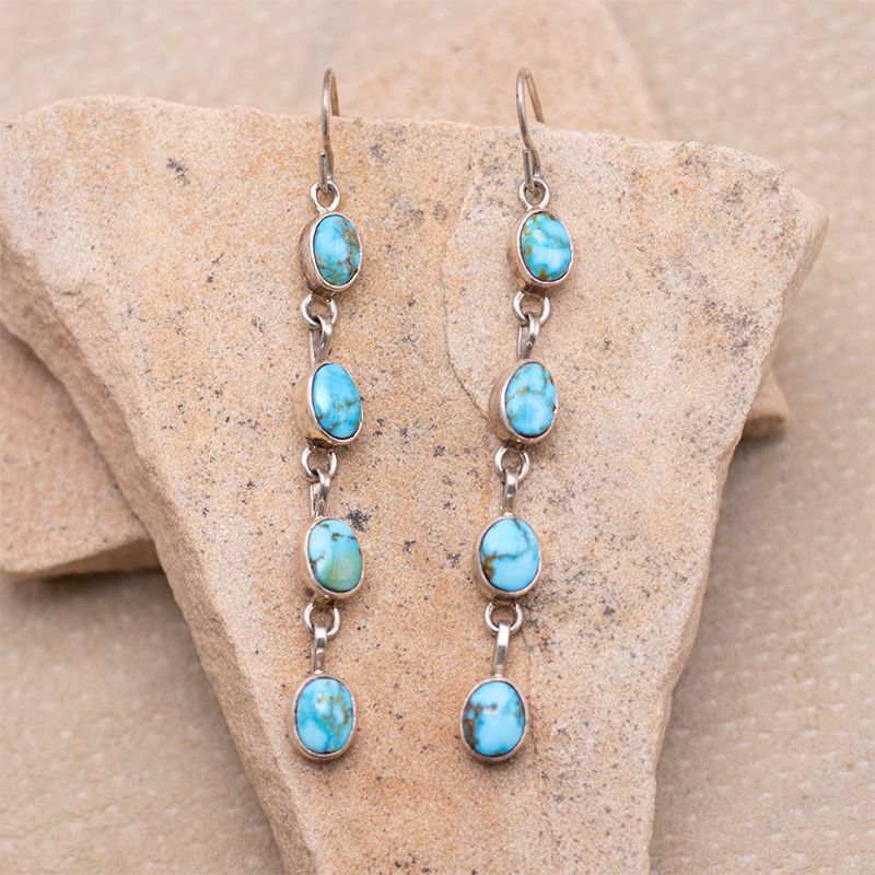 French Wire Long 4 Stone Drop Dangle Earring