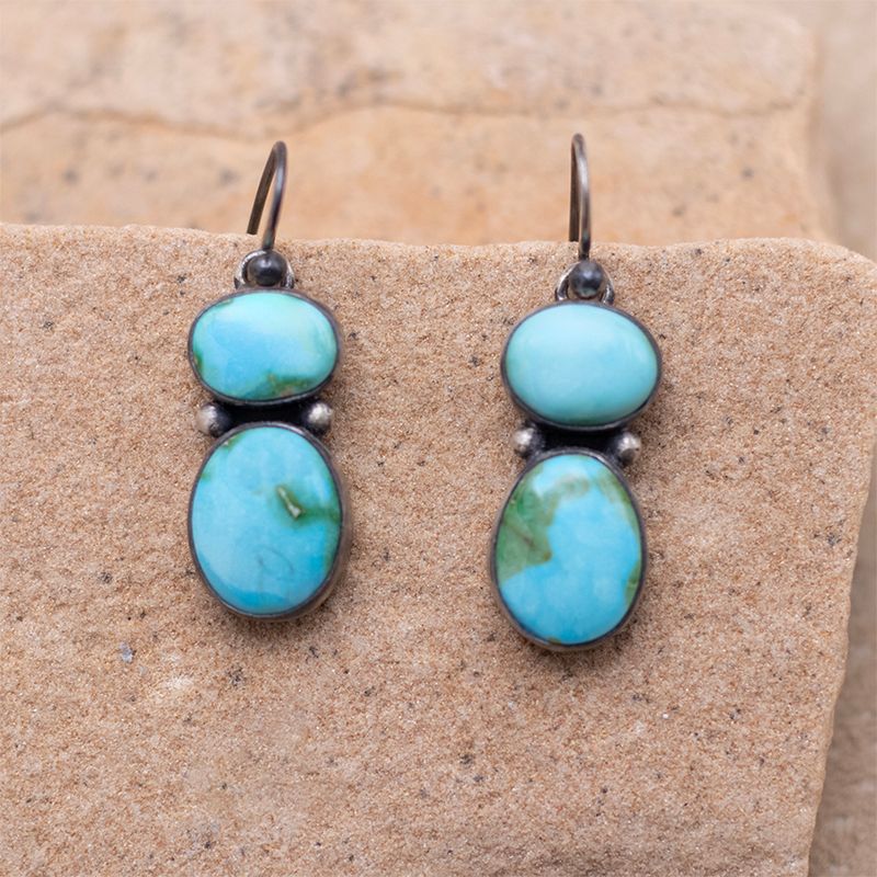 Sonoran Blue 2 Stone French Wire Drop Earrings