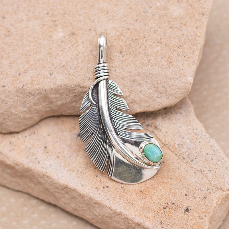 Feather Pendant with Sonoran Gold Turquoise (Small Round Stone)