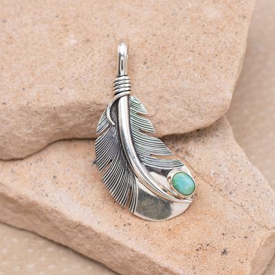 Feather Pendant with Sonoran Gold Turquoise (Small Round Stone)