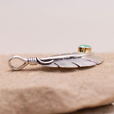 Feather Pendant with Sonoran Gold Turquoise (Small Round Stone)