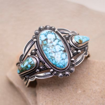 Aaron Toadalena Large 3 Stone Sonoran Blue Cuff