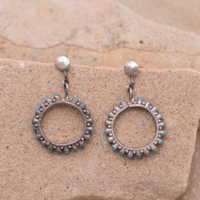 Post with Circle Drop Zuni Turquoise Earrings