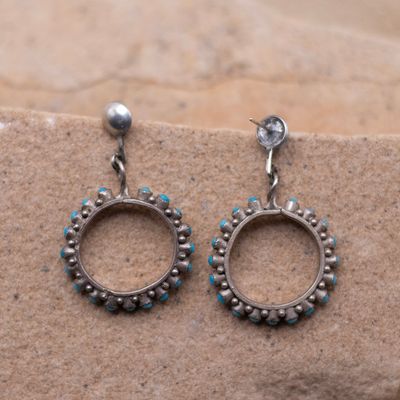 Post with Circle Drop Zuni Turquoise Earrings
