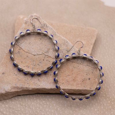 Lapis Hoop Petit Point Earrings