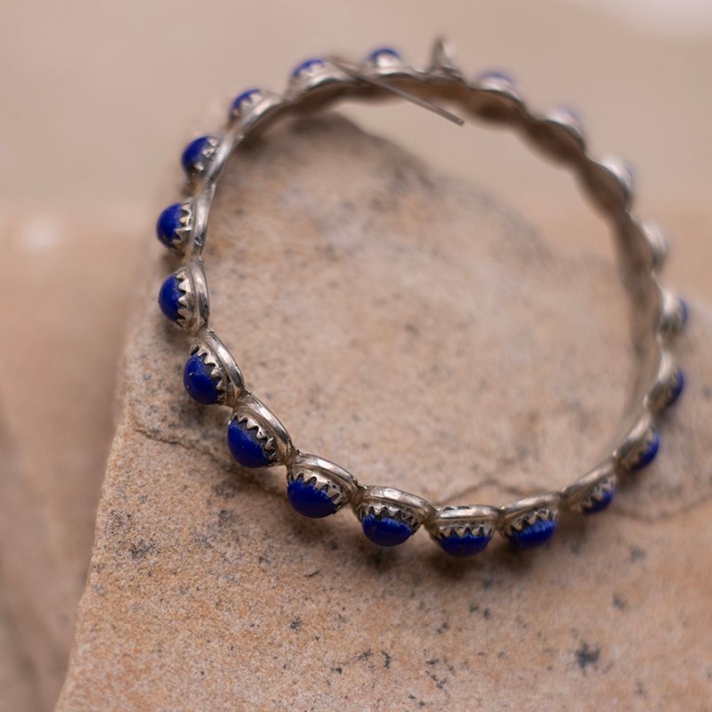 Lapis Hoop Petit Point Earrings