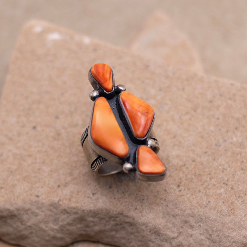 Small Four Stone Spiny Oyster Adjustable Ring