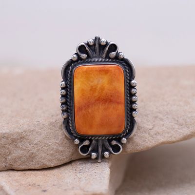Single Orange Spiny Oyster Rectangular Ring