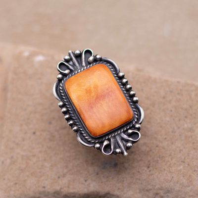Single Orange Spiny Oyster Rectangular Ring