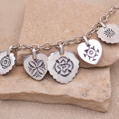 Turquoise &amp; Spiny Oyster Shell Heart Charm Bracelet