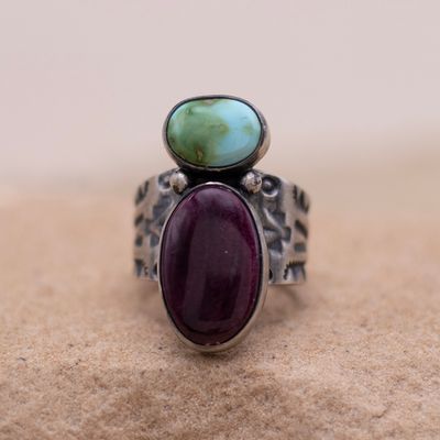 Purple Spiny Oyster and Sonoran Gold Turquoise Adjustable Ring