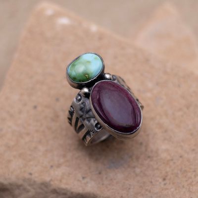 Purple Spiny Oyster and Sonoran Gold Turquoise Adjustable Ring
