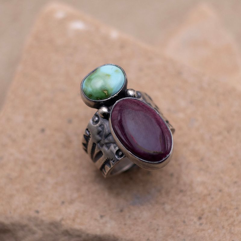 Purple Spiny Oyster and Sonoran Gold Turquoise Adjustable Ring