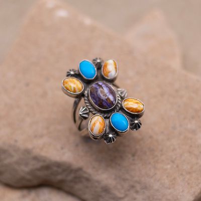Spiny Oyster and Turquoise ring with star details