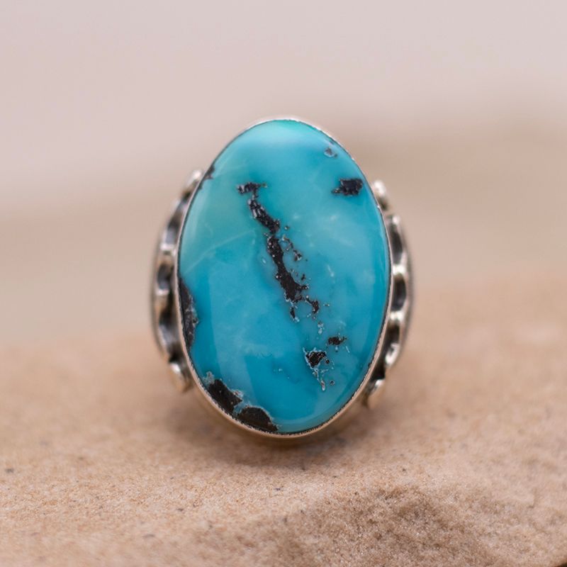 Large Oval Turquoise Ring with Dark Matrix