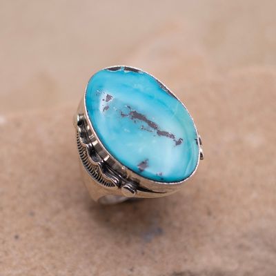 Large Oval Turquoise Ring with Dark Matrix