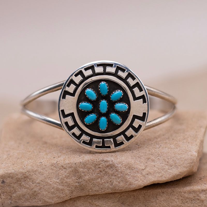 Split Shank Cuff with Overlay and Turquoise Flower Center
