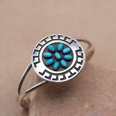 Split Shank Cuff with Overlay and Turquoise Flower Center