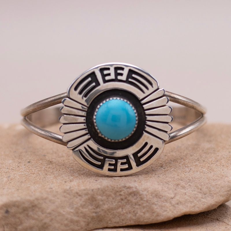 Split Shank Cuff with Overlay Details and a single center Turquoise stone
