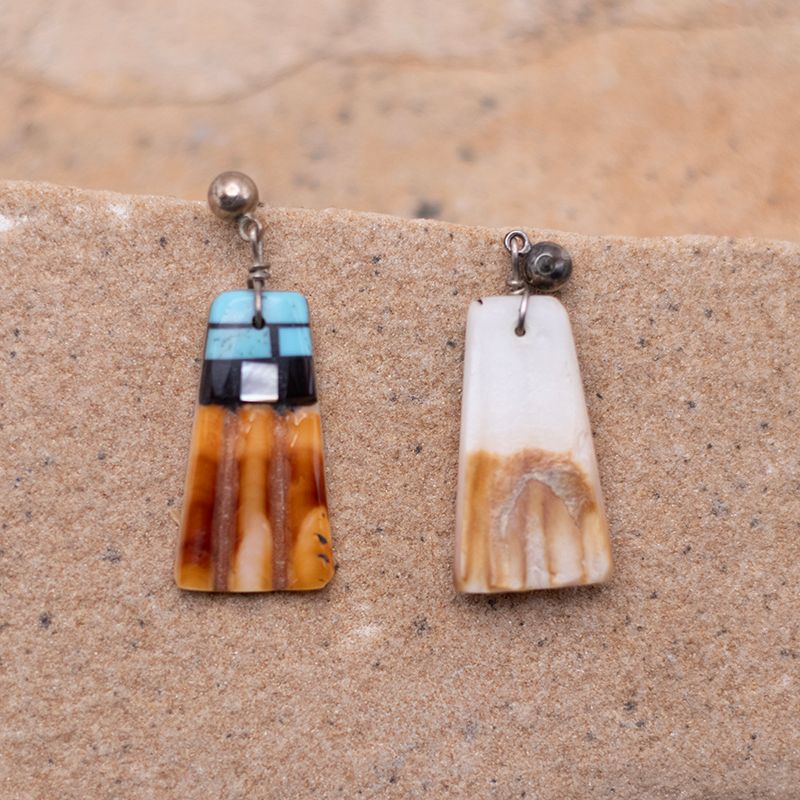 Vintage Shell Earrings with Turquoise and Jet Inlay