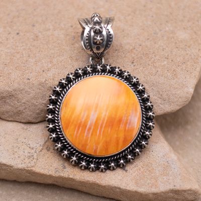 Round Orange Spiny Oyster Shell Pendant with Star Detail
