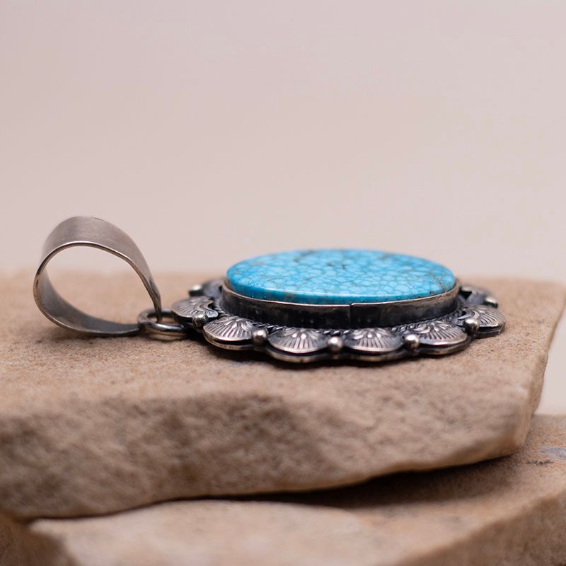 Waterweb Turquoise Pendant with Overlay Handstamp Details