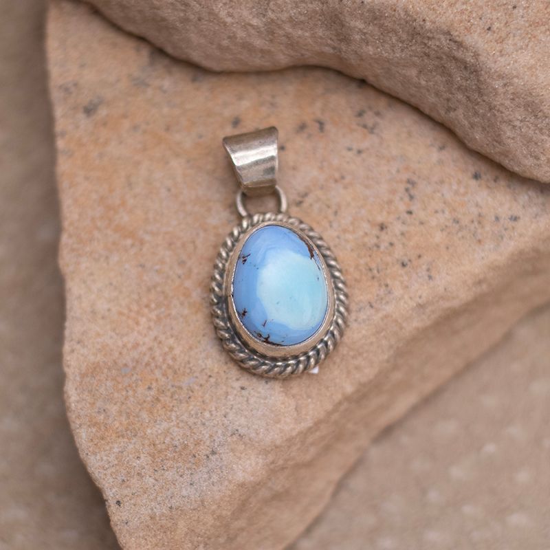 Simple Small Golden Hills Turquoise Pendant with Twist Wire Detail