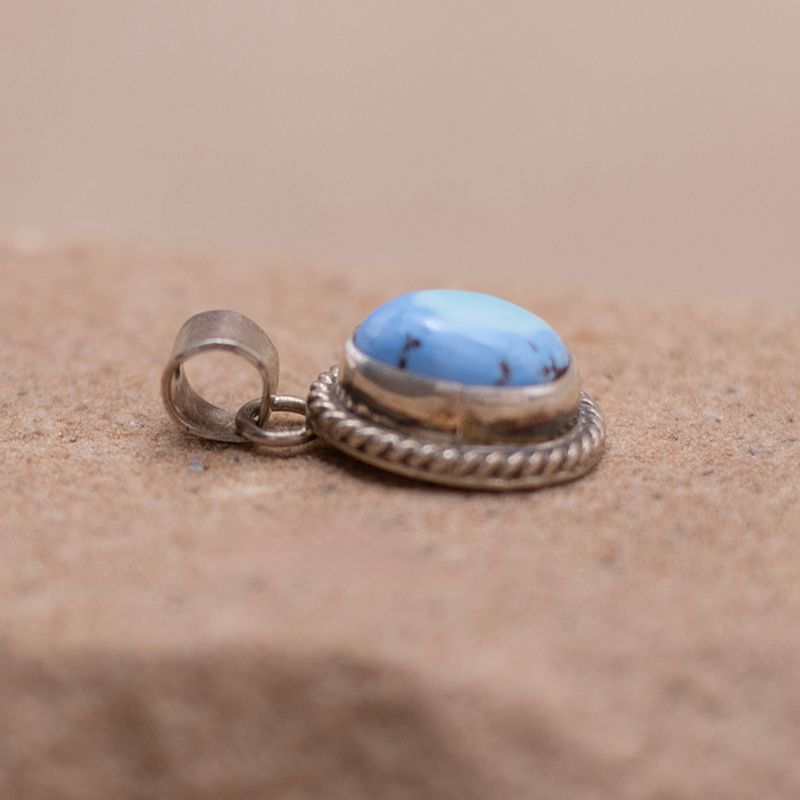 Simple Small Golden Hills Turquoise Pendant with Twist Wire Detail