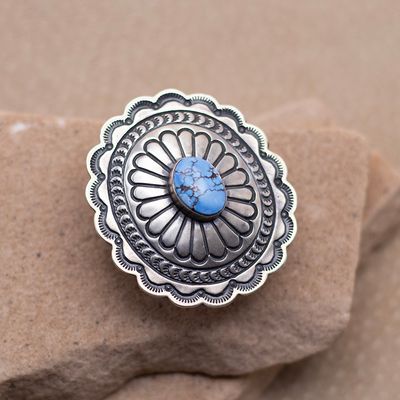 Large Concho Ring with Golden Hills Turquoise