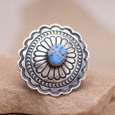 Large Concho Ring with Golden Hills Turquoise