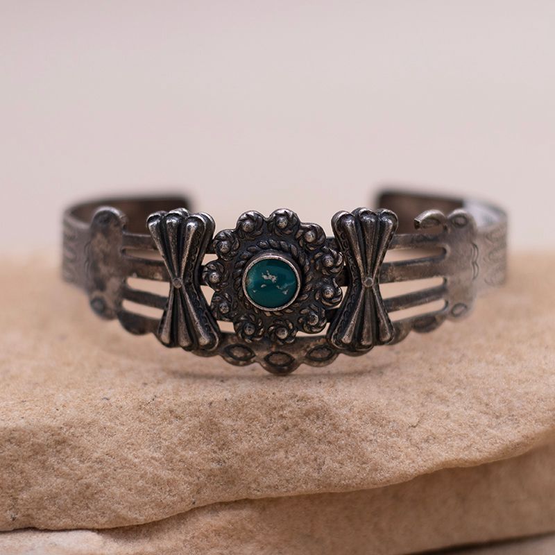 Vintage Malachite and Silver Cuff
