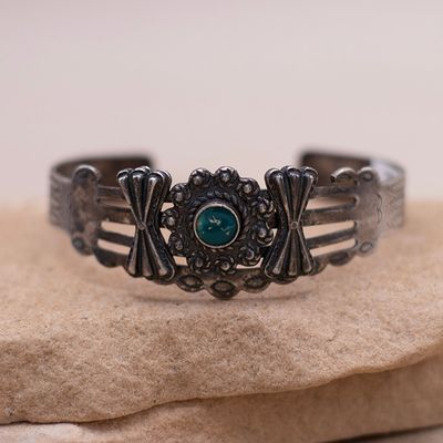 Vintage Malachite and Silver Cuff