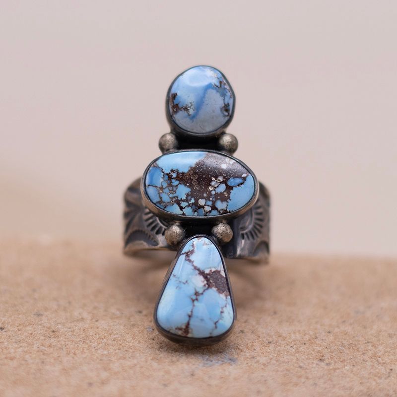 Three Stone Vertical Golden Hills Adjustable Ring
