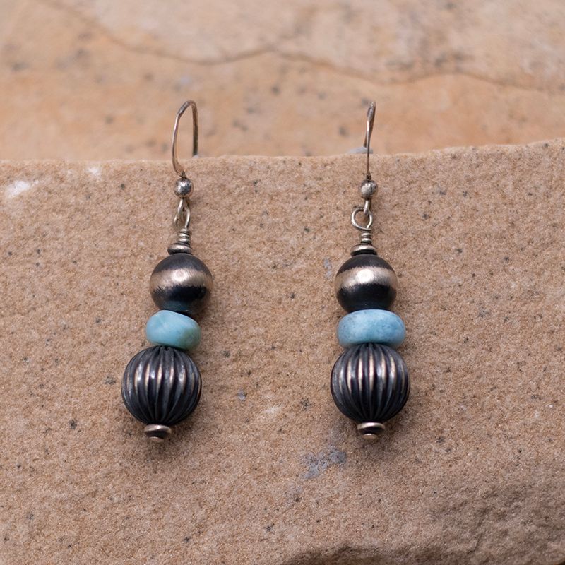 Sterling Silver and Larimar Bead Earrings