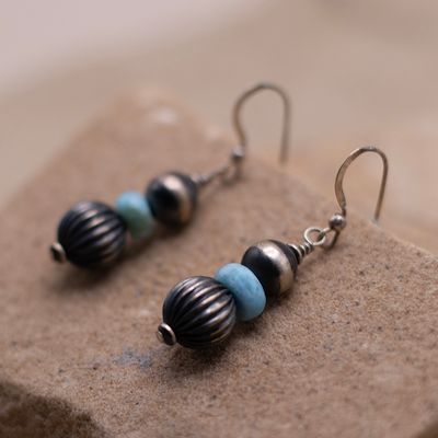 Sterling Silver and Larimar Bead Earrings