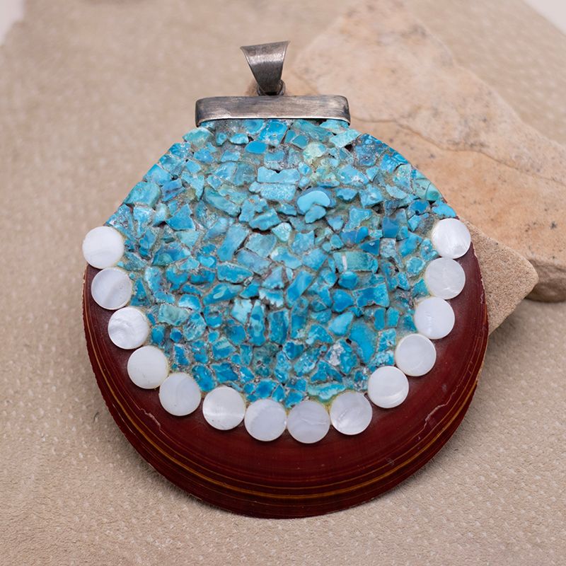 Turquoise Encrusted Vintage Shell