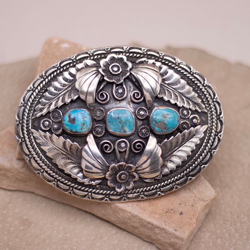 Vintage Ornate Silver Detail Buckle with Turquoise