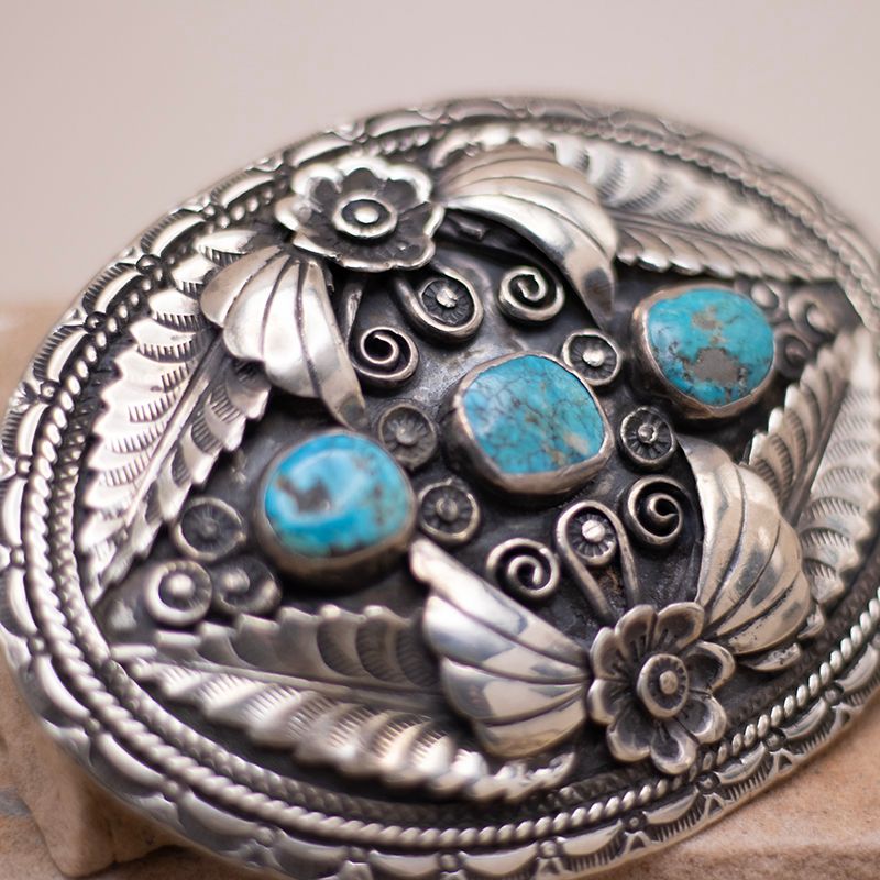 Vintage Ornate Silver Detail Buckle with Turquoise