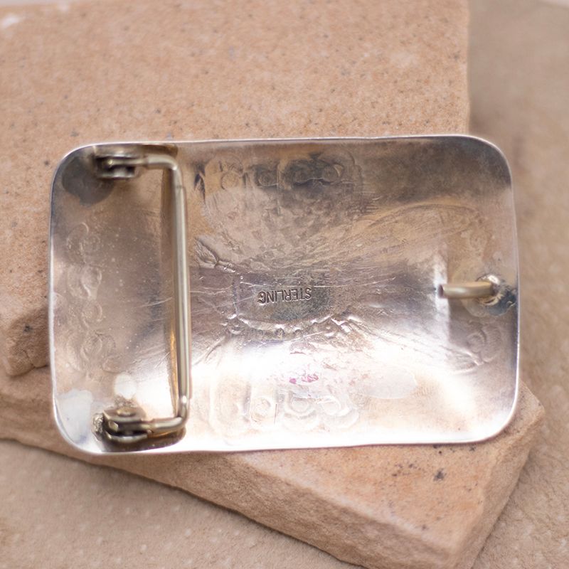 Handstamped Vintage Buckle with Turquoise &amp; Coral