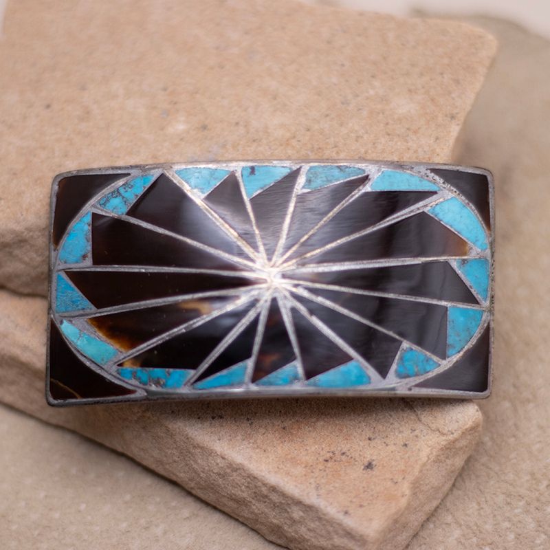 Vintage Tortoise Shell and Turquoise Belt Buckle