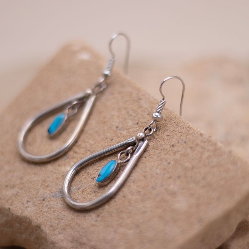 Vintage Open Oval Turquoise Dangle Earrings