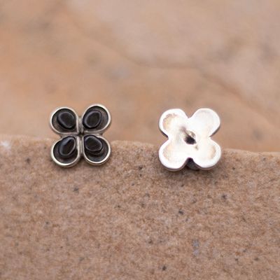 Vintage Jet Flower Earrings