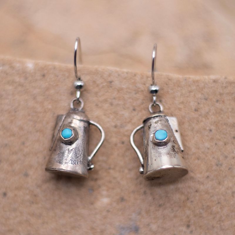 Vintage Teapot Earrings with Turquoise