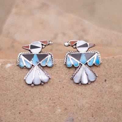 Vintage Inlaid Thunderbird Earrings with Light Inlay