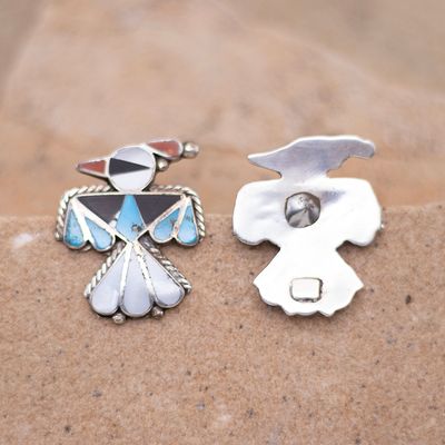 Vintage Inlaid Thunderbird Earrings with Light Inlay