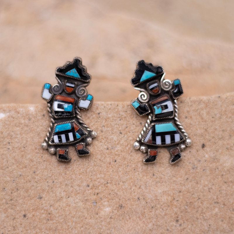 Vintage Inlay Rainbow Yei Post Earrings
