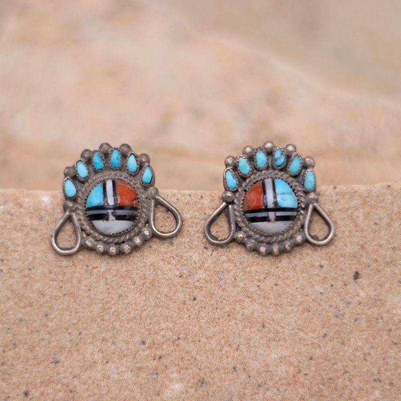 Vintage Open Indian Chief Inlaid Earrings