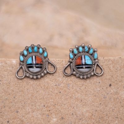 Vintage Open Indian Chief Inlaid Earrings
